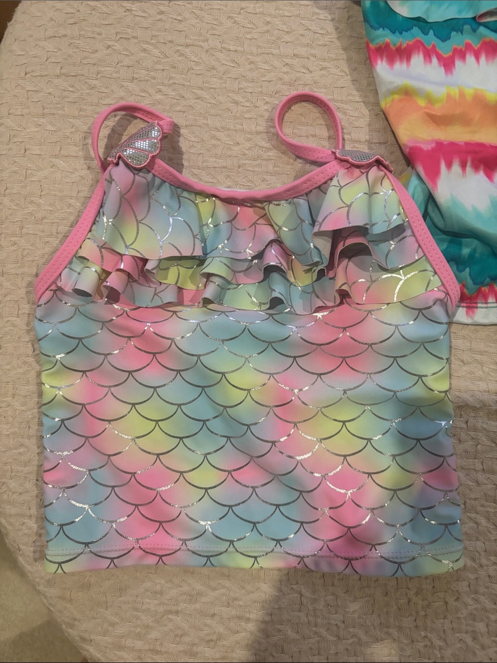 Girls Swim Bikini Sets - Teal, Pink, Rainbow, 4 tops and 2 bottoms mix and match - Picture 4 of 11